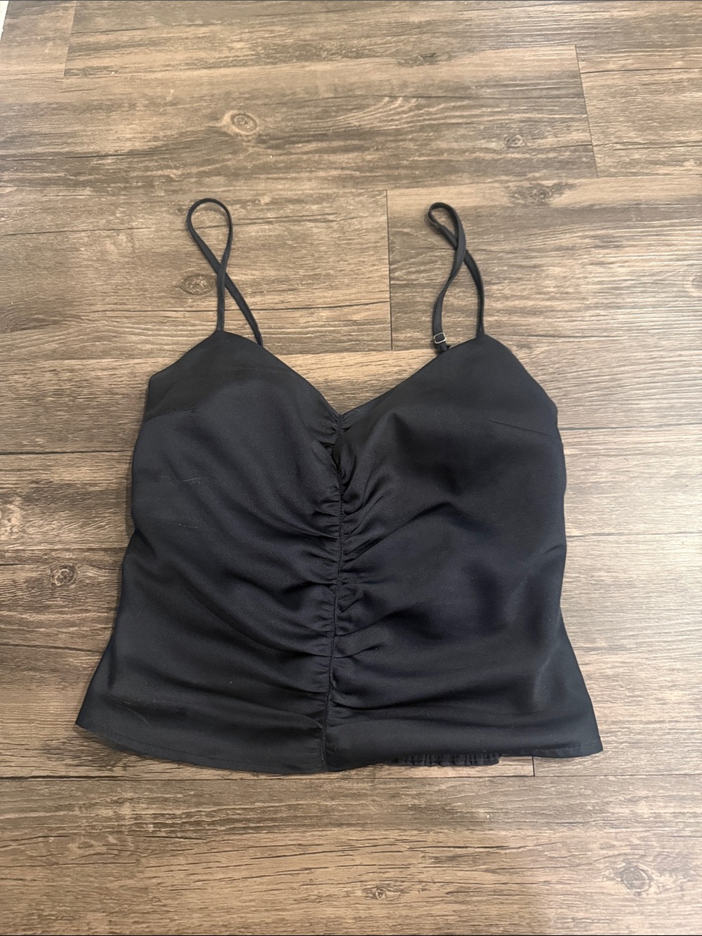 Black Ruched Cami Tank Top